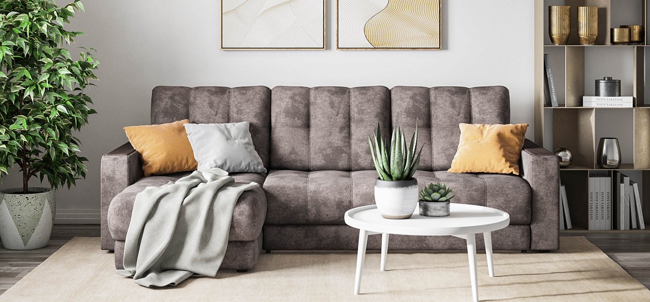 Угловой диван Босс Классик велюр Алькантара серый