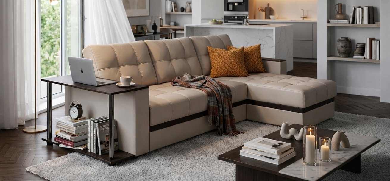 Угловой диван Атланта НПБ экокожа белый