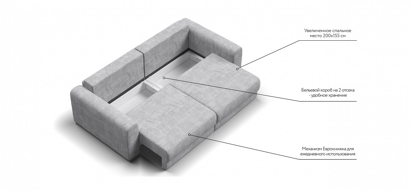 Модульный диван Ричмонд Модуль Вельвет Корд серый