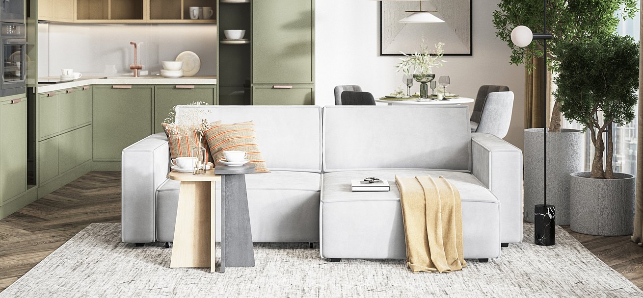 Угловой диван Босс Софт Модуль велюр Монолит сталь