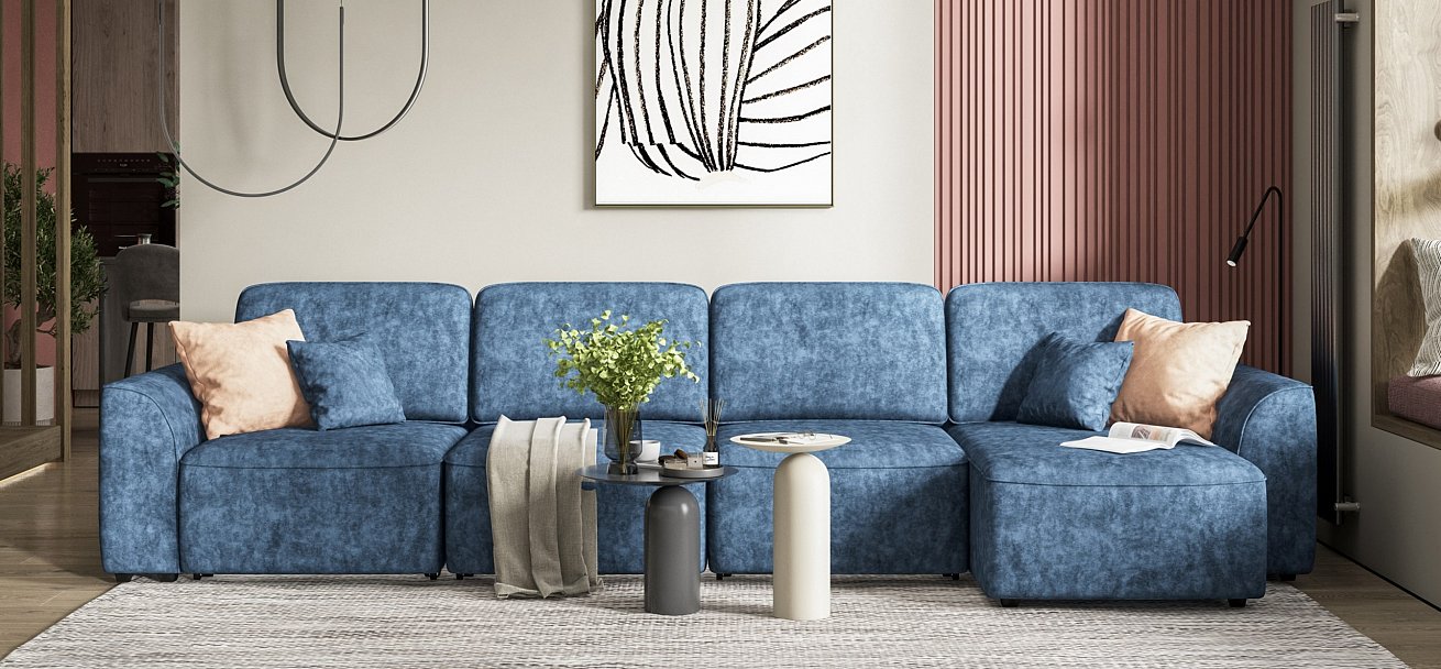 Угловой диван Кинг Модуль Макс велюр Роял синий