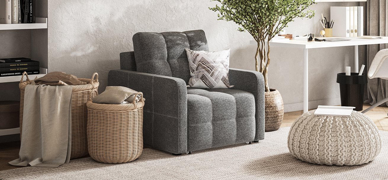 Кресло-кровать Денди Слим Рогожка Мальмо серый