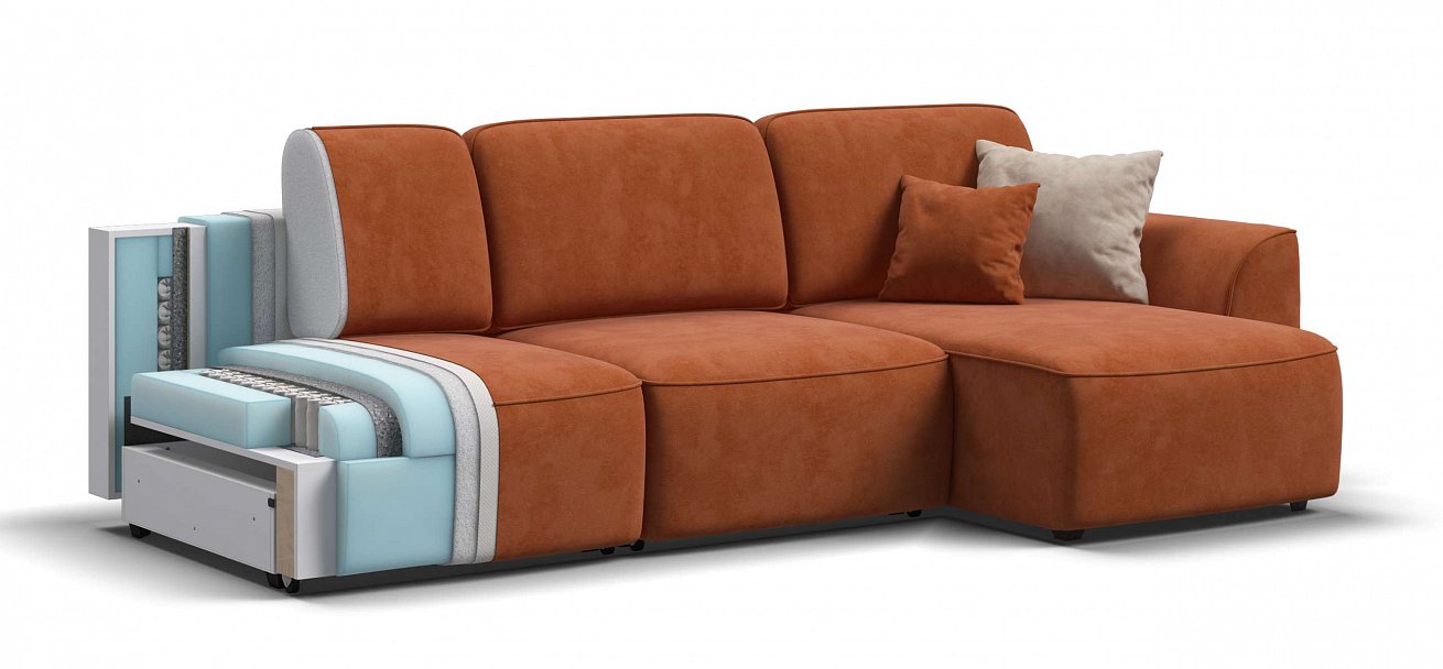 П-образный диван Кинг Модуль велюр Алькантара оранж