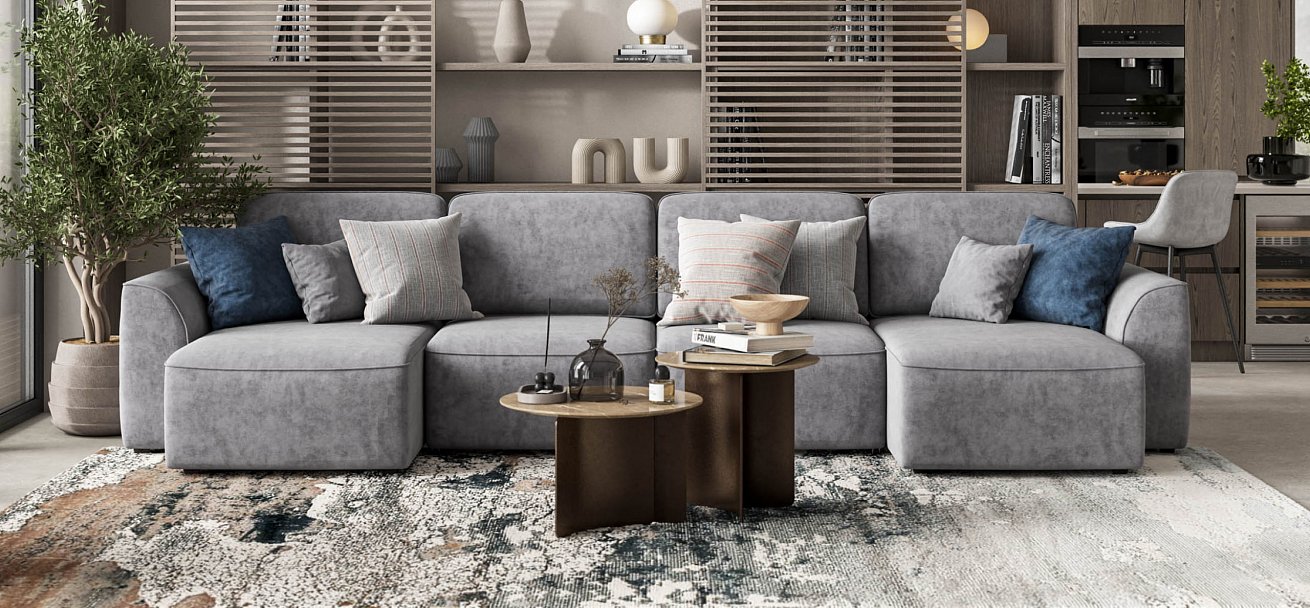 П-образный диван Кинг Модуль велюр Роял агат