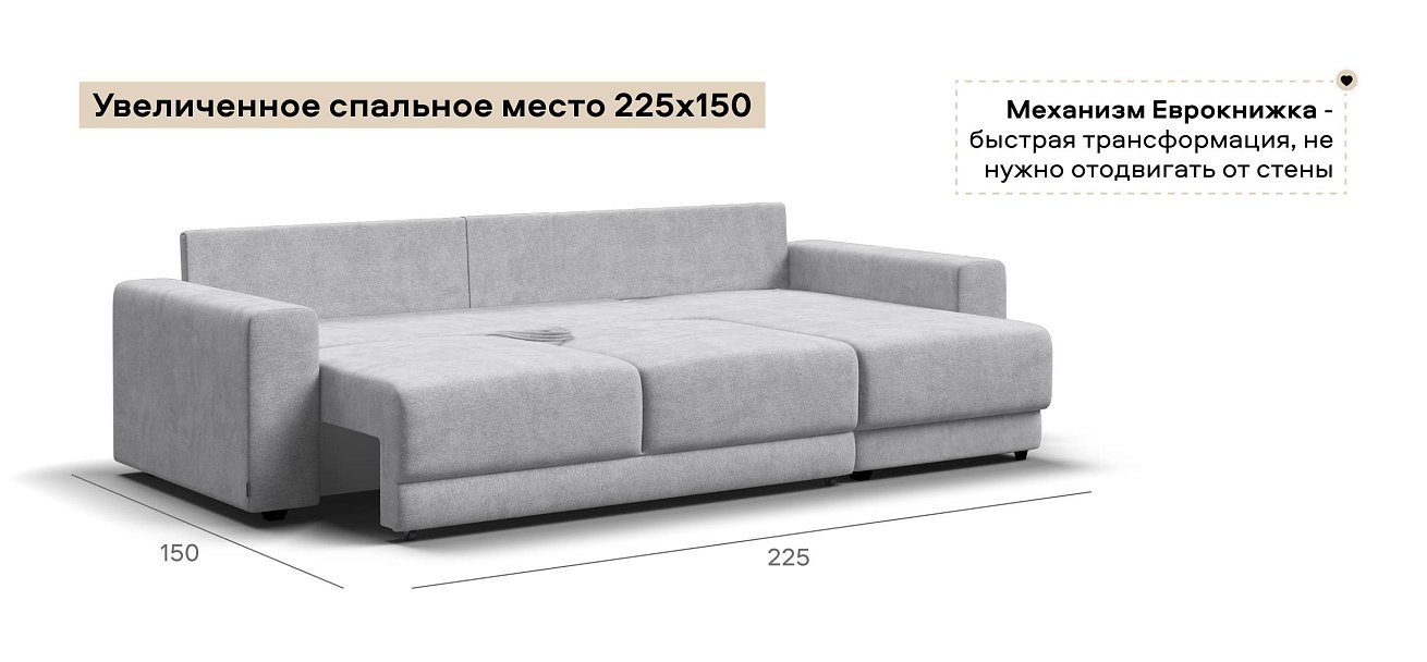 Угловой диван Босс Прайм ХЛ Шенилл Клауд серый