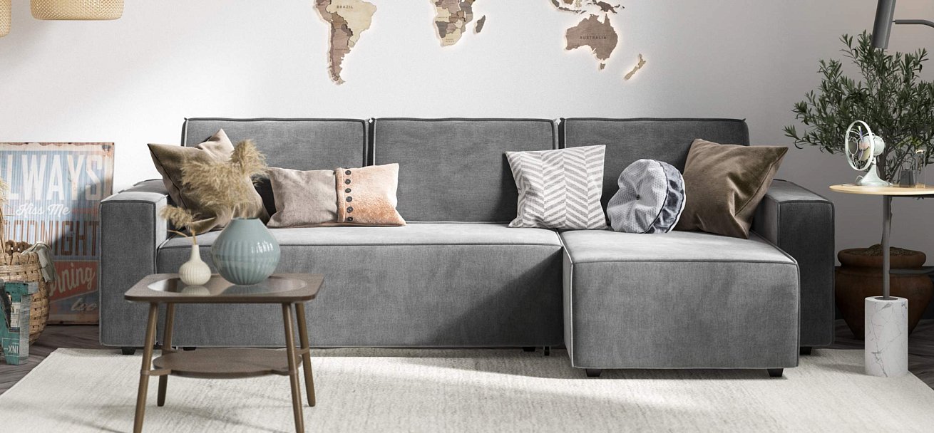 Угловой диван Норд велюр Монолит серый