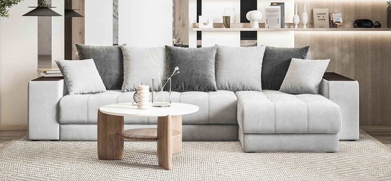 Угловой диван Дубай велюр Монолит сталь, велюр Монолит серый