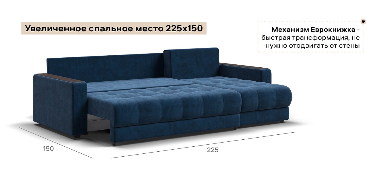 Угловой диван Босс Классик велюр Монолит синий