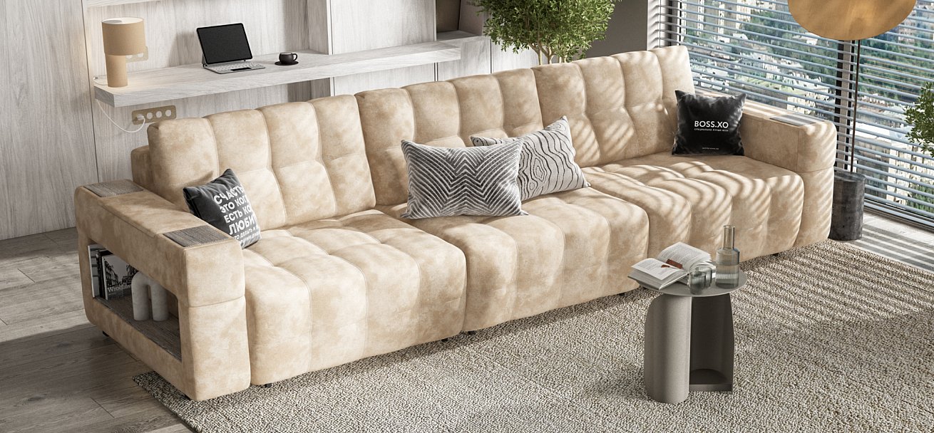 Диван Босс ХО Макс велюр Алькантара пепел / Камень