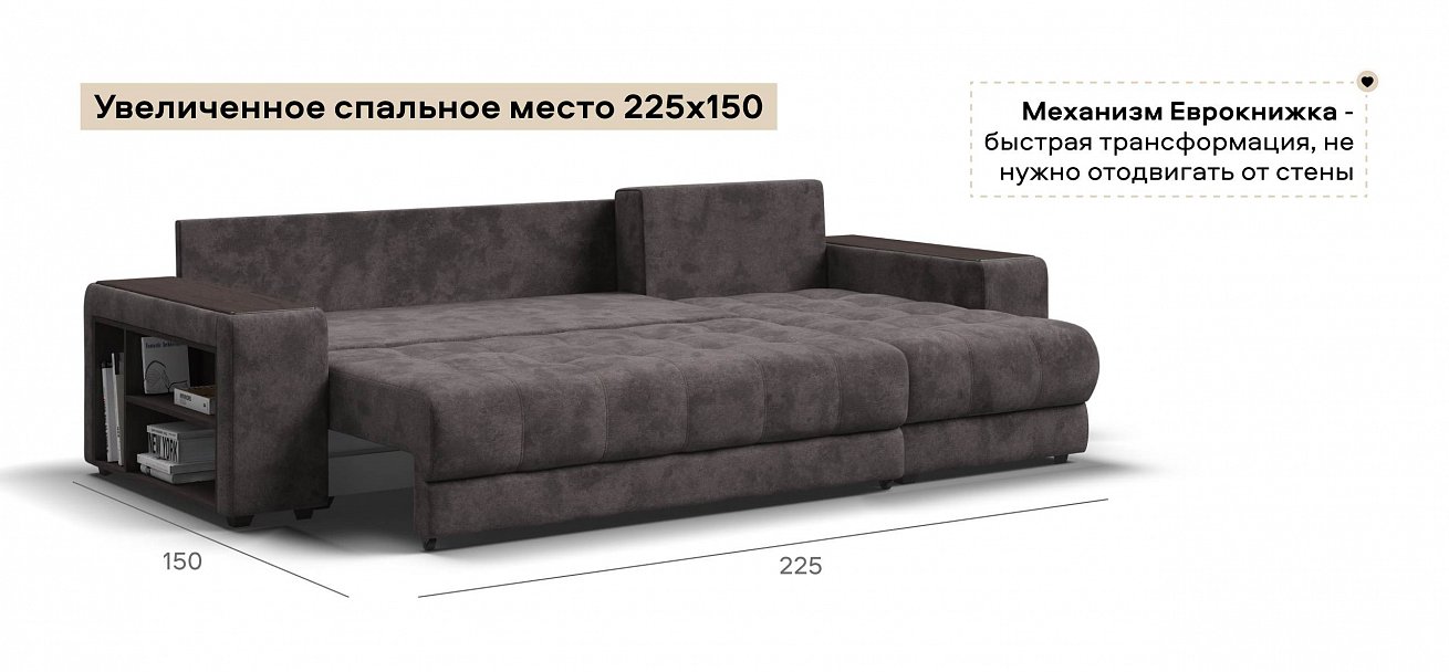 Угловой диван Босс ХЛ велюр Алькантара серый