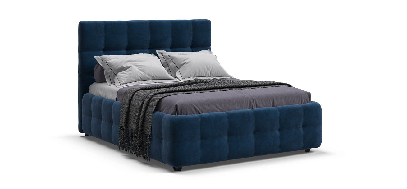 Босс Кровать+ПМ 140*200 велюр Монолит синий