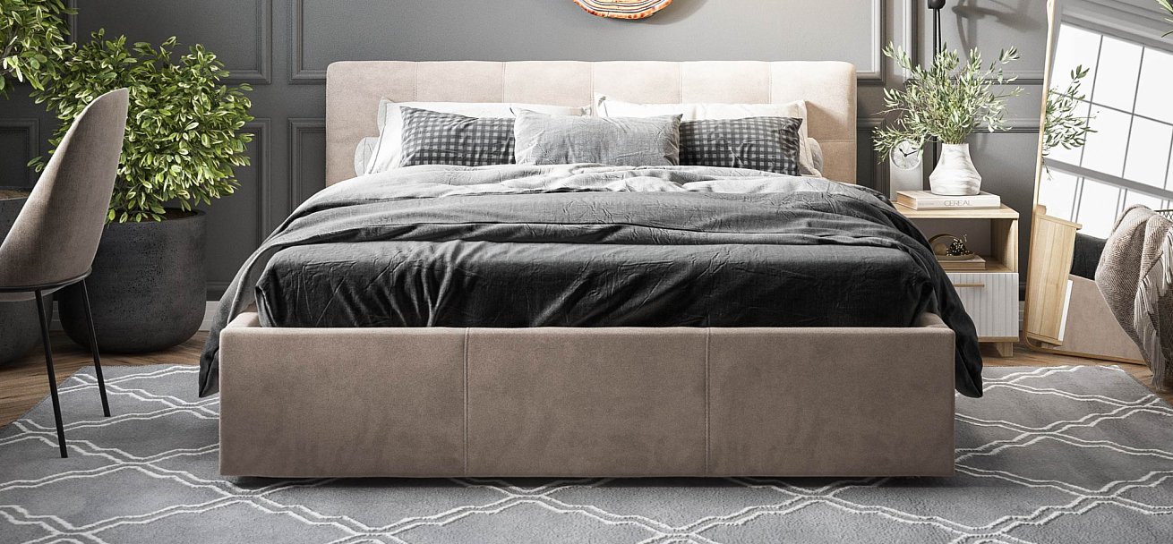 Белла Кровать+ПМ 160*200 велюр Монолит латте