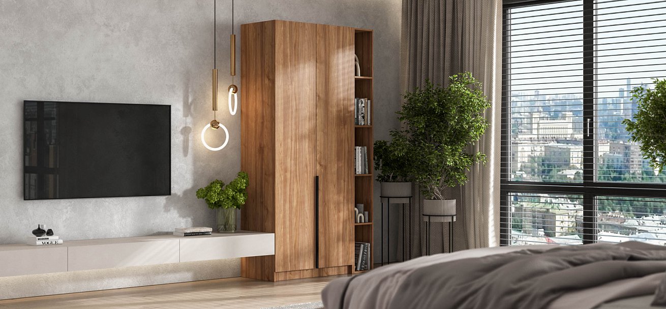 Босс Стандарт 90*220 шкаф распашной 2Д + ящики 01 Орех Селект