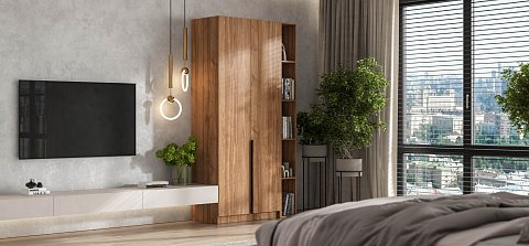 Босс Стандарт 90*220 шкаф распашной 2Д + ящики 01 Орех Селект 2