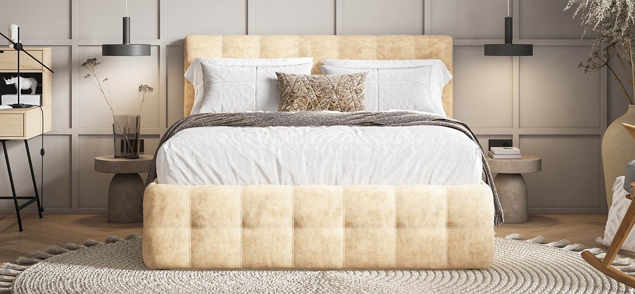 Босс Кровать+ПМ 160*200 велюр Роял шампань