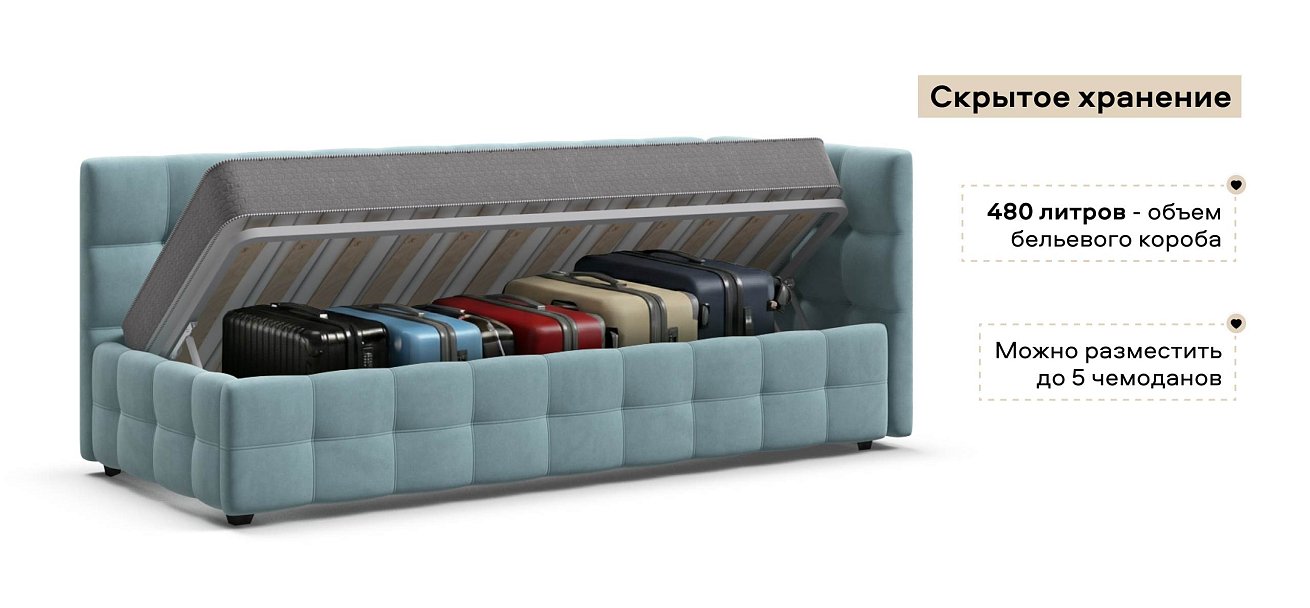 Босс Мини Кровать+ПМ 90*200 велюр Монолит аква