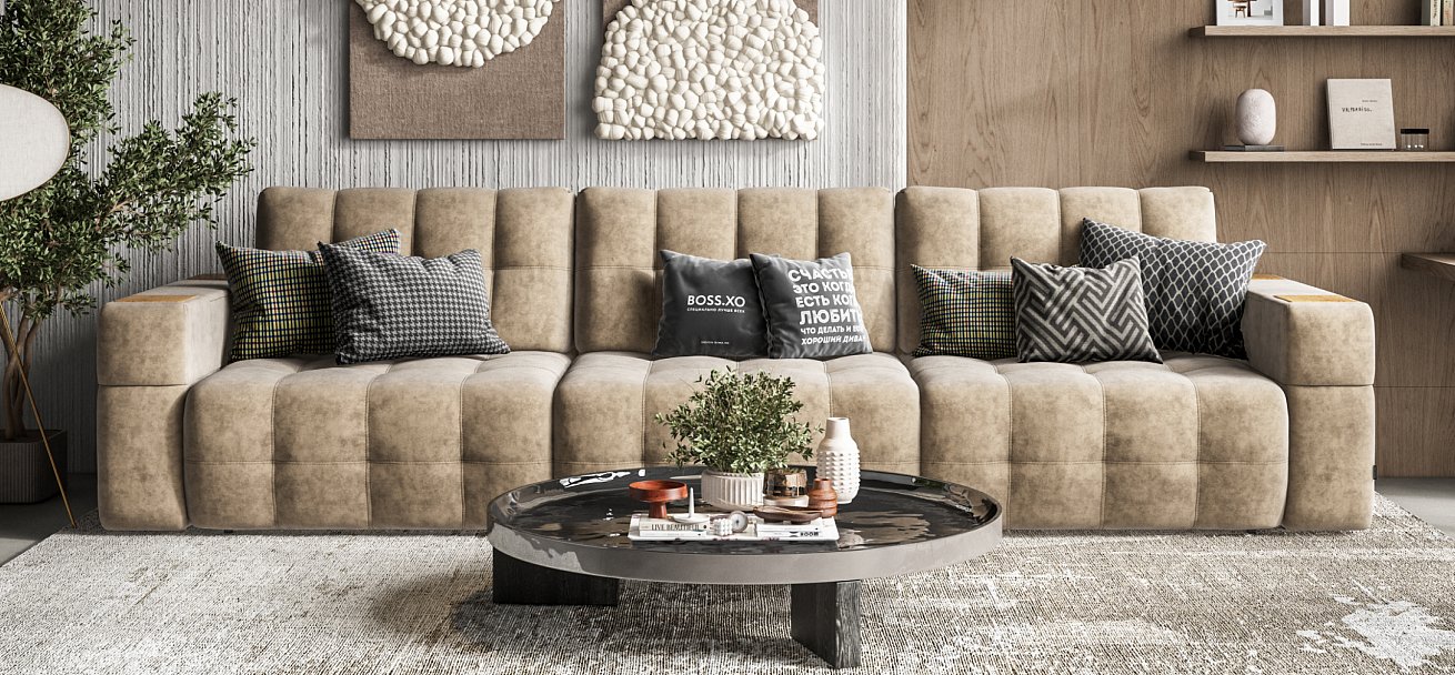 Диван Босс ХО Макс велюр Роял тауп / Дымчатый Крафт