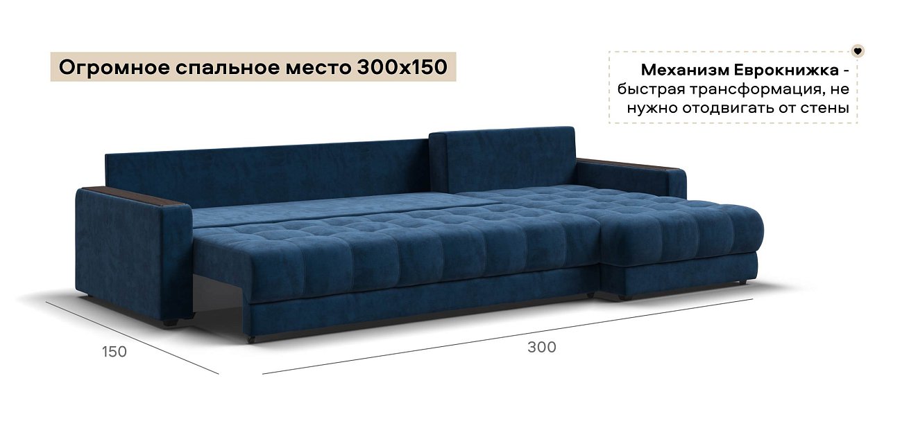 Угловой диван Босс Макс велюр Монолит синий