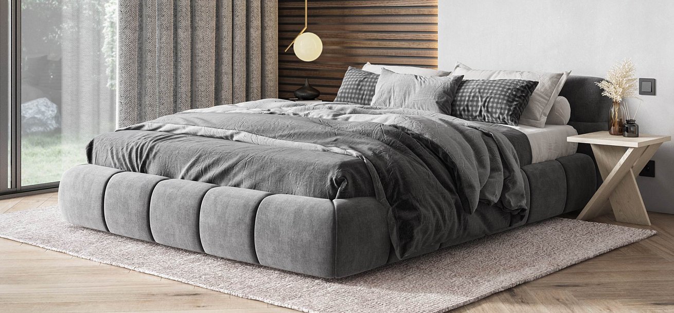 Босс Дрим Кровать+ПМ 160*200 велюр Монолит серый