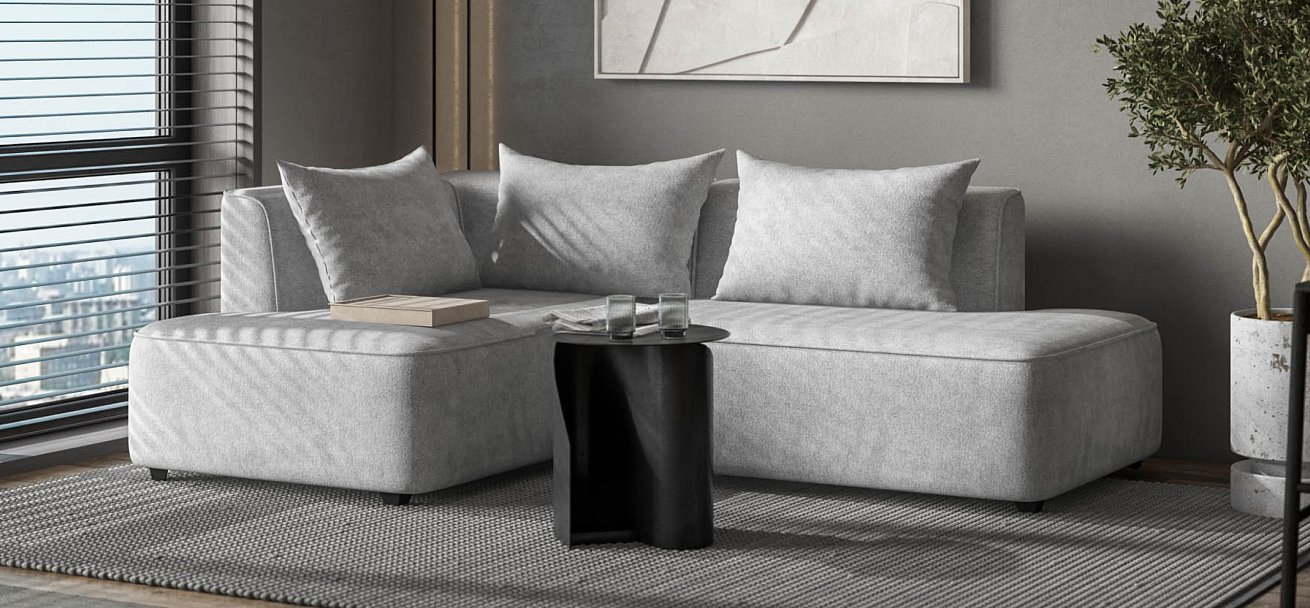 Угловой диван левый Кинг Твин Шенилл Клауд серый