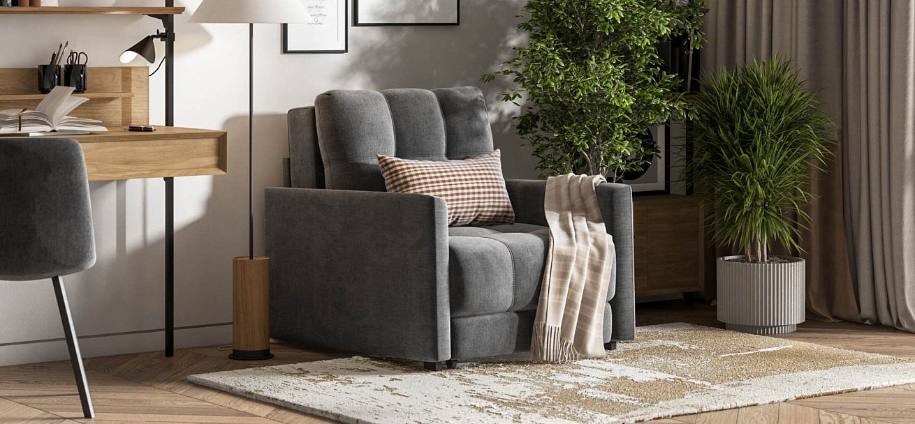 Босс Лофт кресло-кровать велюр Монолит серый