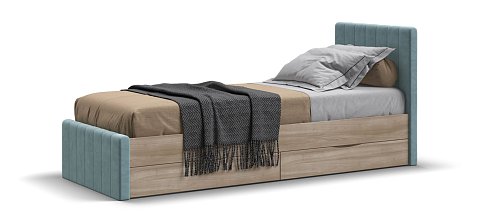 Лофт Мини Кровать 90*200 велюр Монолит аква, Сонома 1