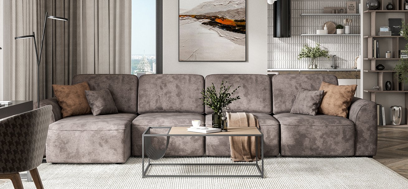 Угловой диван Кинг Модуль Макс велюр Алькантара серый