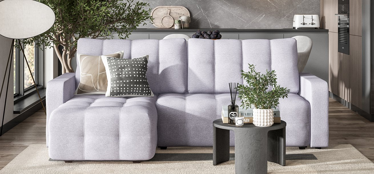 Угловой диван Денди Рогожка Мальмо платина