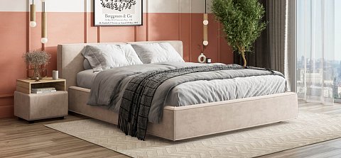 Норд Кровать+ПМ 160*200 велюр Монолит латте 2