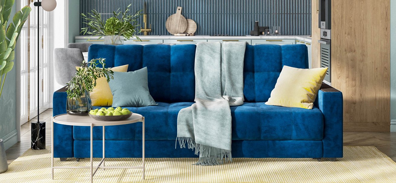 Диван Босс велюр Монолит синий