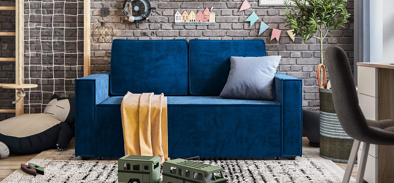 Диван Норд двухместный велюр Монолит синий