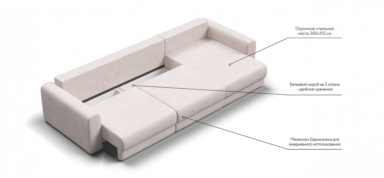 Модульный угловой диван Ричмонд Модуль Макс Вельвет Корд бежевый