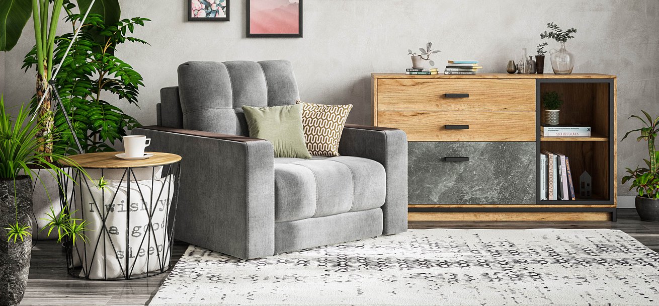 Босс кресло-кровать велюр Монолит серый