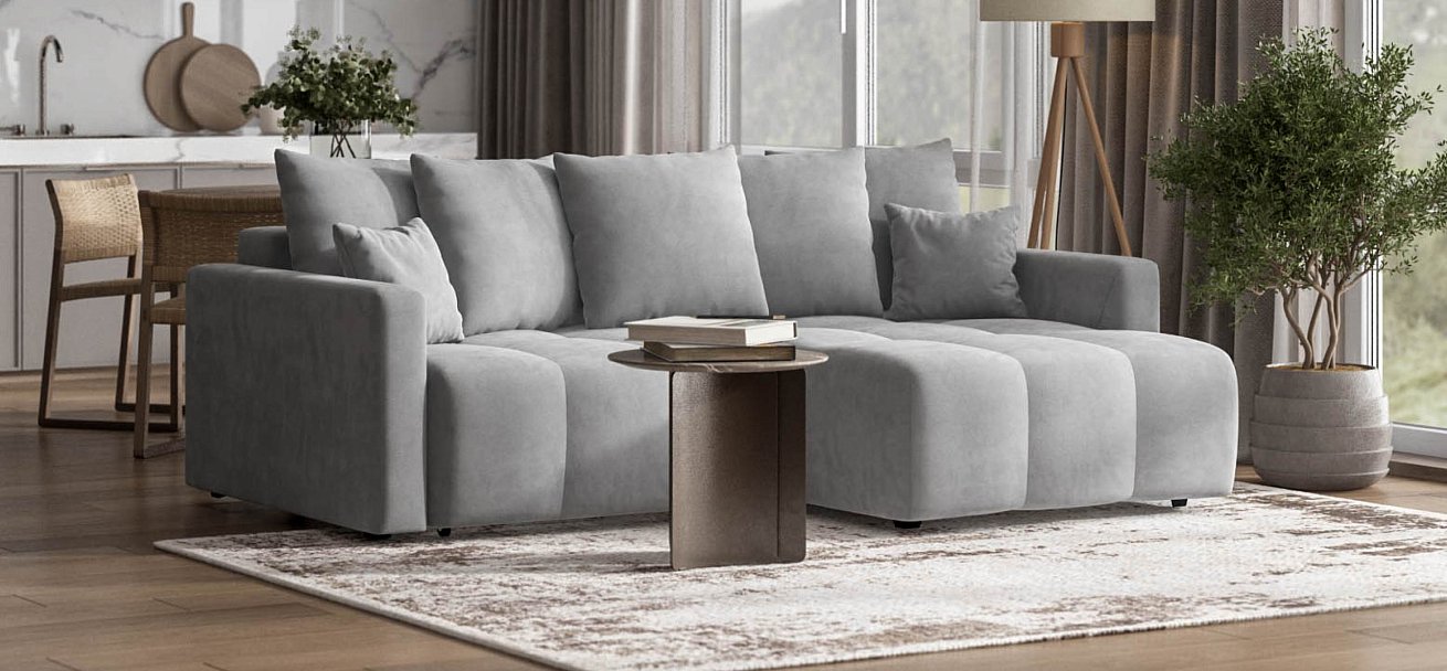 Угловой диван Босс Тренд велюр Монолит сталь