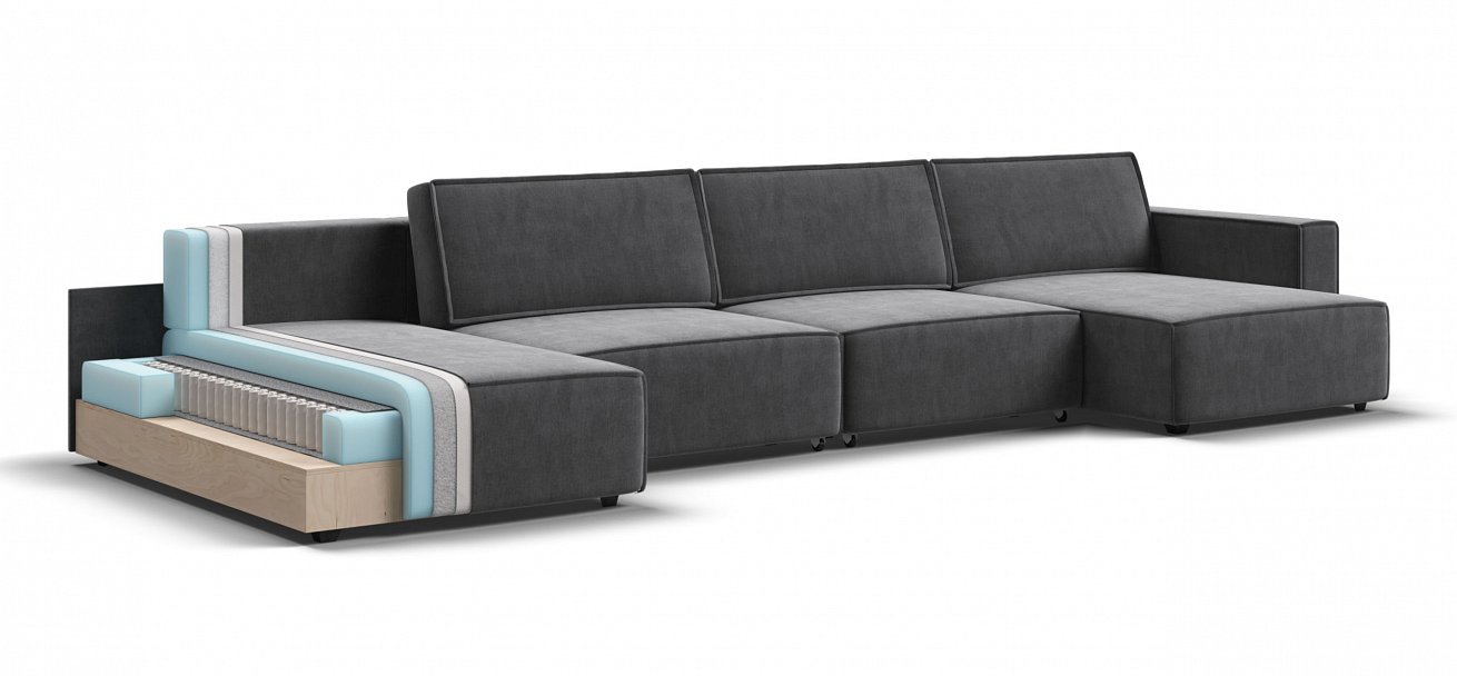 П-образный диван Босс Софт Модуль велюр Монолит серый