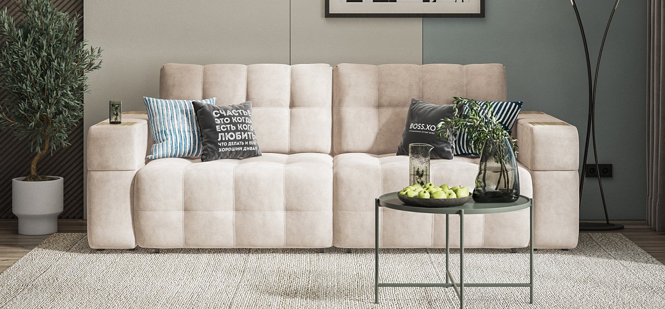 Диван Босс ХО велюр Монолит латте / Снежная Сонома