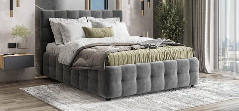 Босс Кровать+ПМ 160*200 велюр Монолит серый 2