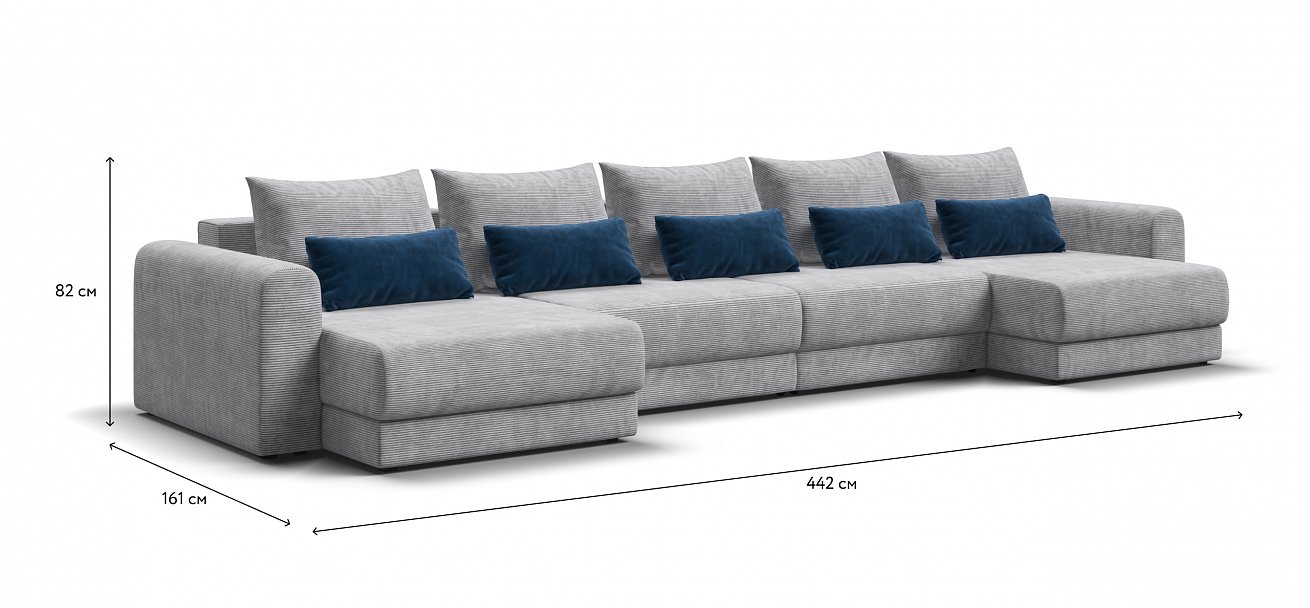 Модульный п-образный диван Ричмонд Модуль Вельвет Корд серый