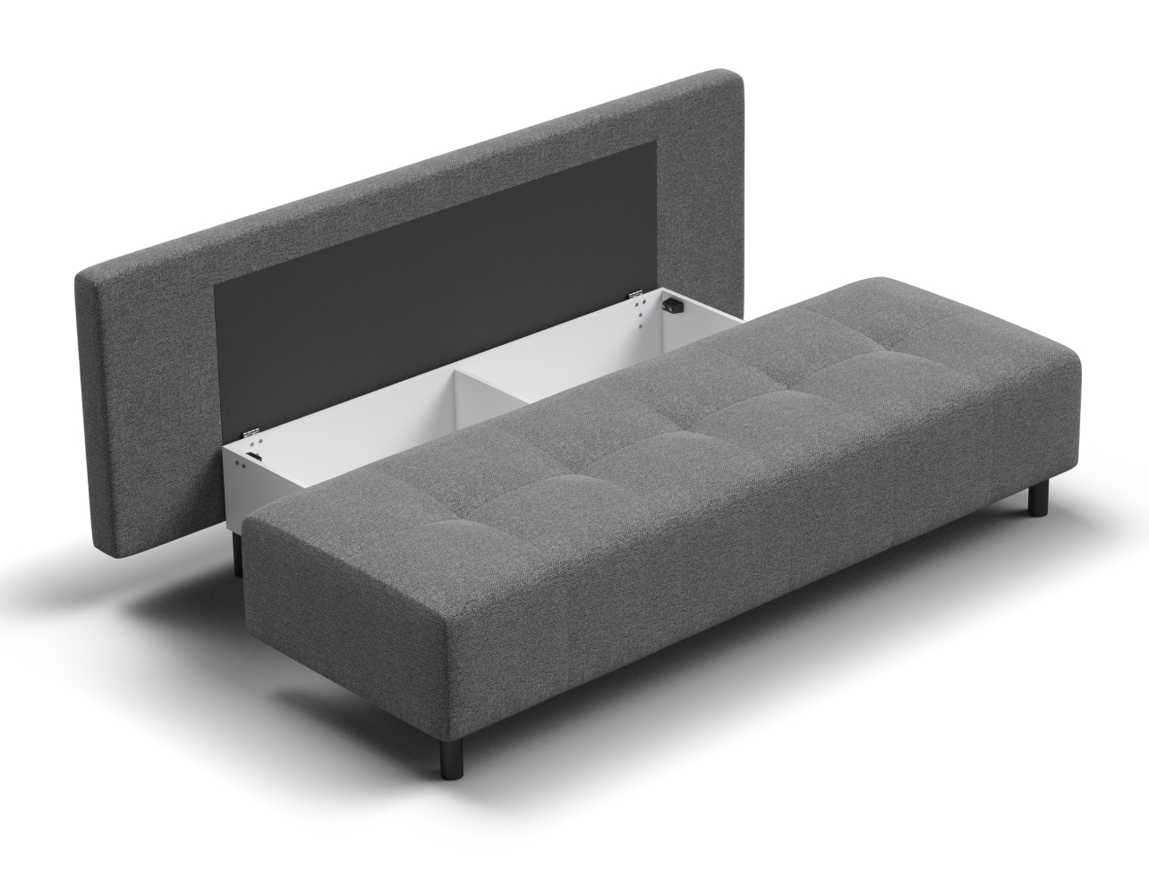 Бельевой короб под посадочной частью разделен на два отсека для удобства хранения постельного белья