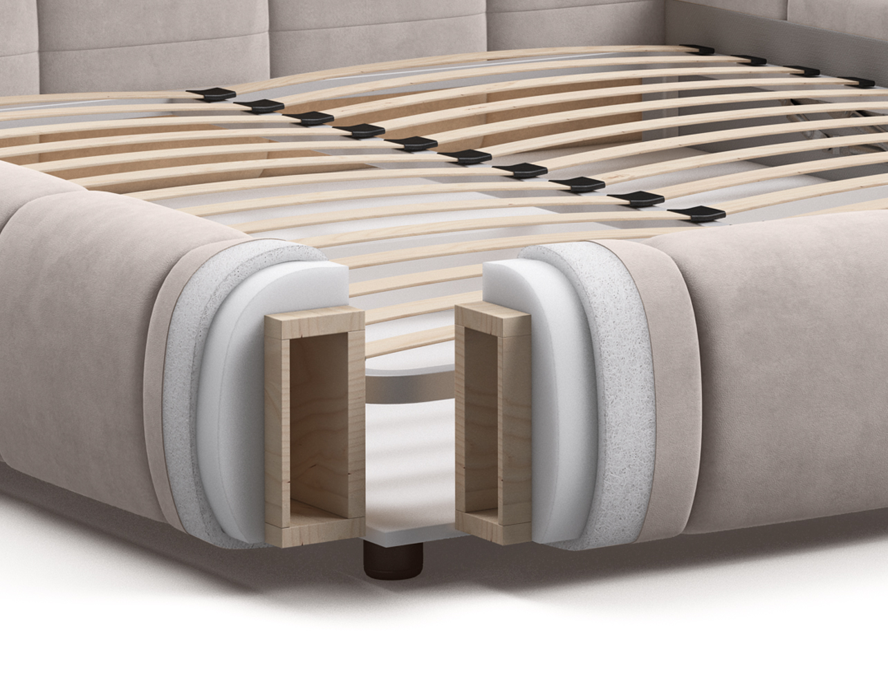 Работаем только с проверенными высококачественными материалами: ДСП, березовая фанера, ППУ высокой плотности, мебельные ткани с высокой степенью износостойкости.