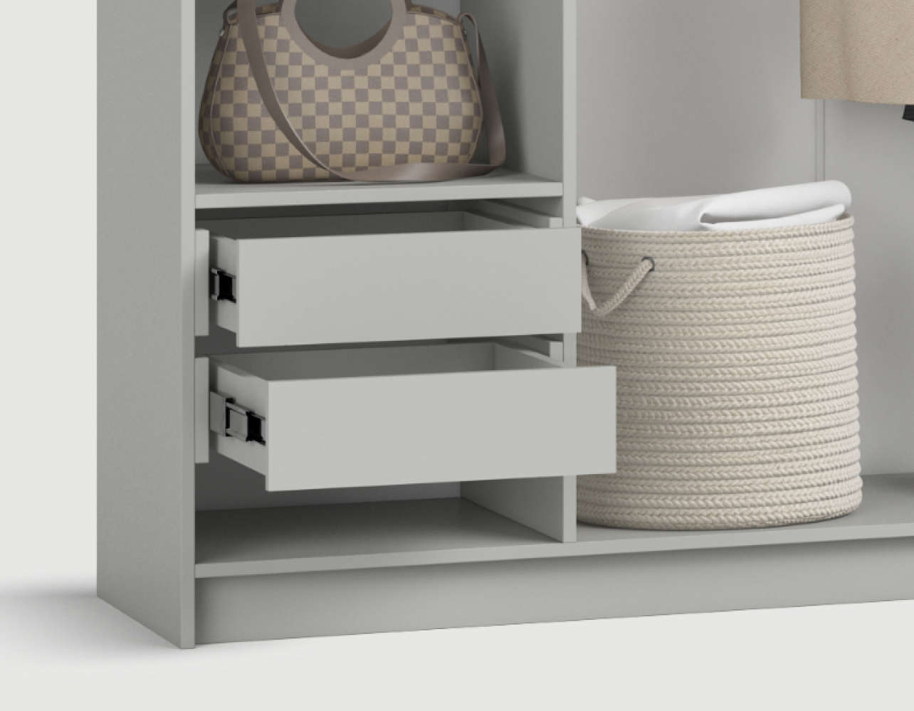 Ящики на шариковых направляющих Плавное и надёжное выдвижение даже при полной загрузке. Удобное решение для повседневного хранения без компромиссов